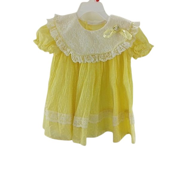 Vintage Other - Vintage Dress Toddler Girls Yellow Floral Lace Spring Easter 80s Retro Size 2T